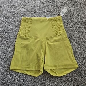 NWT Aerie Offline Real Me Smocked Bike Shorts Pockets Yellow XS